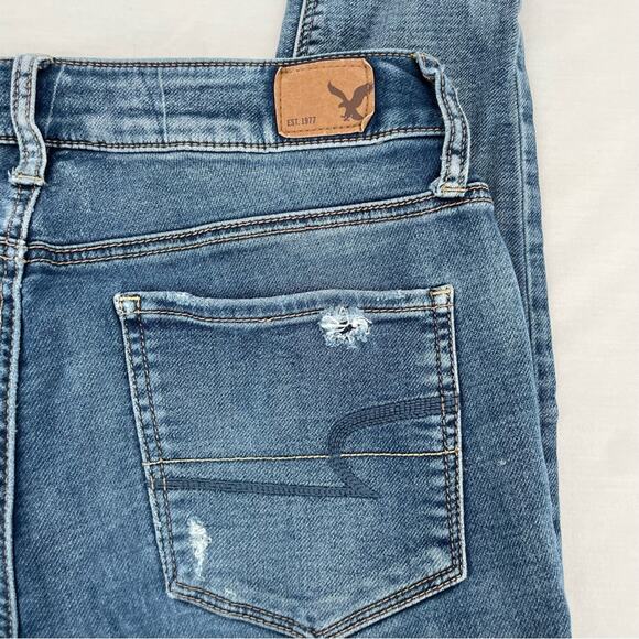 American Eagle Outfitters Hi-Rise Jegging Super Stretch Ripped Blue Jeans Size 4 - Picture 5 of 14